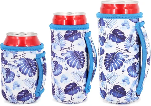 Miniatura 34 de Paquete de 3 fundas de neopreno reutilizables aisladas para latas con asa para refrescos, bebidas energéticas, gaseosas, cerveza, seltzer duro