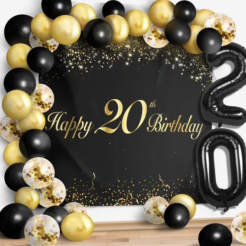 Miniatura 43 de Juego de globos negros de feliz cumpleaños 70 – Decoración de guirnalda temática de fiesta con texto en inglés "Cheers to 70 Years Old Party Theme