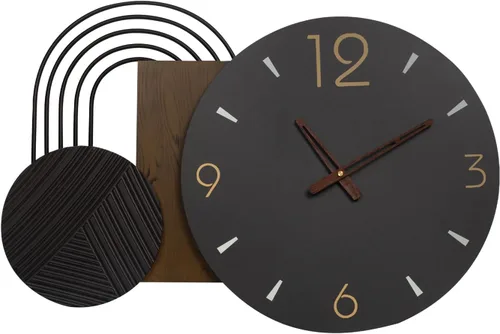 Reloj de pared Anmotpe moderno, operado con batería, grandes relojes negros de metal y madera, estilo retro, reloj de pared grande de metal con