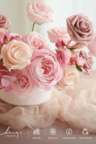 Miniatura 3 de Ling's moment Flores Artificiales de Seda Falsa Hortensias Rosas de Espuma Gardenias Falsas Combo para Bricolaje Ramos de Boda Centros de Mesa