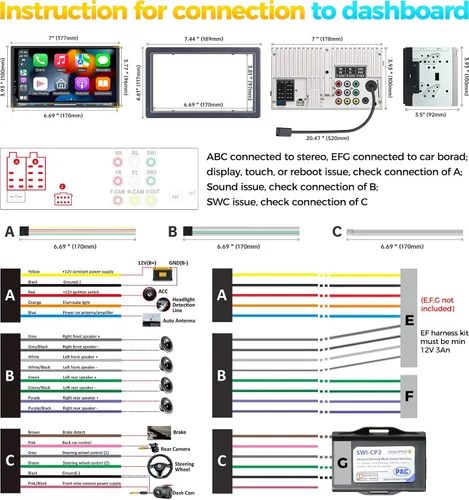Miniatura 8 de PLZ estéreo de coche inalámbrico de doble DIN de 7" con pantalla QLED para automóvil, Apple Carplay, Radio, Android Auto, Bluetooth 5.3, Cargador