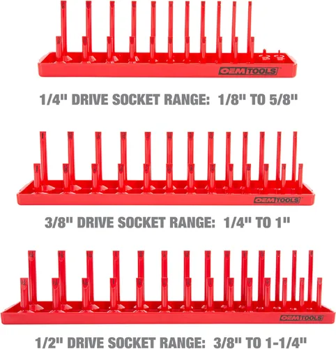 Miniatura 7 de OEMTOOLS 22413 Juego de 6 bandejas de enchufes SAE y métricos, almacenamiento de enchufes SAE y métrico para tamaños de 1/4", 3/8" y 1/2", soportes