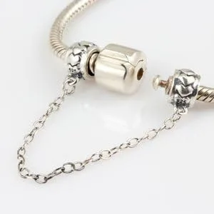Miniatura 2 de ARTCHARM Collar de cadena de seguridad con cierre de amor, cuentas de corazón de plata de ley 925, ajuste de pulsera de estilo europeo, Plata