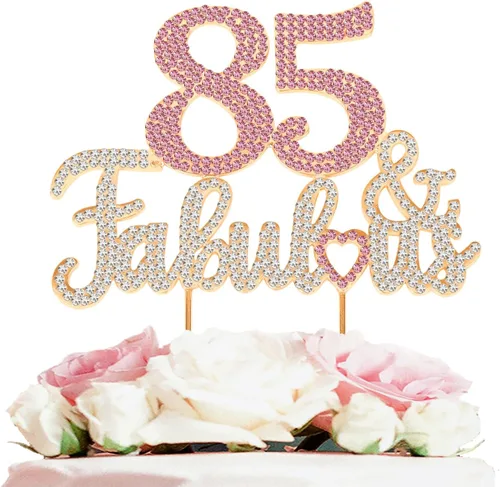Miniatura 27 de 25 y fabulosa decoración de pastel de diamantes de imitación dorados y rosados – Feliz cumpleaños 25 años saluda a 25 años de edad, decoración