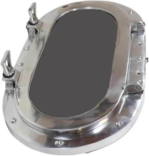 Miniatura 3 de Ebros Gift Espejo de pared plegable de aluminio pulido náutico marino ovalado ojo de buey plegable decoración de 19 pulgadas de alto océano marinero