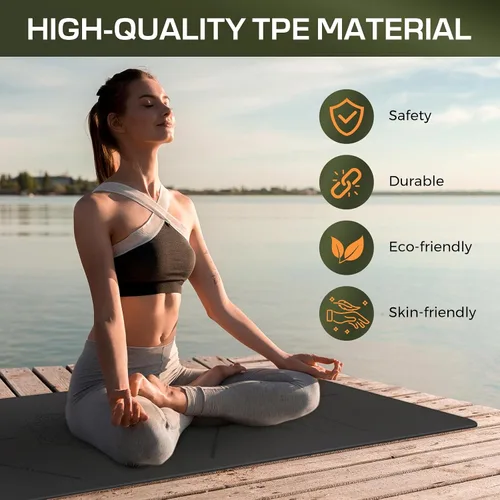 Miniatura 2 de U&M Yoga Mat Non Slip, 0.24" Thick 72"x24" TPE Yoga Mats for Women Men, Anti-Tear Exercise & Fitness Mat with Carrying Strap, Workout Mats for Yoga