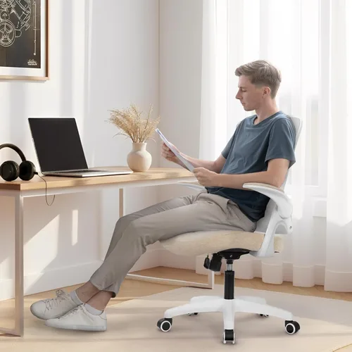 Miniatura 7 de NEO CHAIR Silla de escritorio para oficina y computadora de respaldo alto de malla, asiento para juegos ergonómico ajustable, cómodo, con Beige