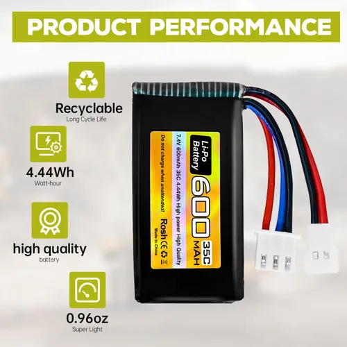 Miniatura 5 de sea jump Batería Lipo de 2 piezas 7.4V 600mAh 35C 2S con enchufe Molex y cargador 1trailer2 adecuado para FMS FCX24 RC coches, camiones, vehículos