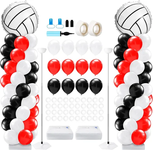 Miniatura 29 de Kasyat Juego de 2 soportes de columna de globos para fiesta de arañas con 2 arañas y 100 globos de látex rojos, azules y negros, soportes de arco