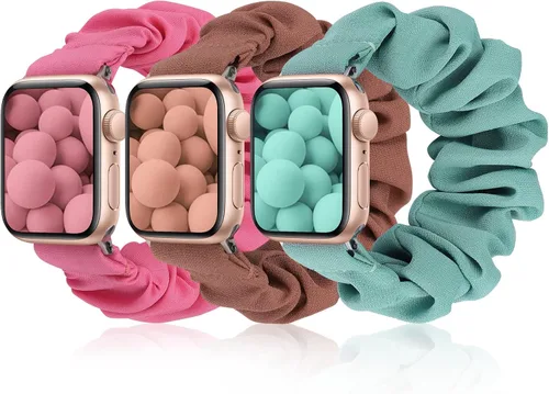 Miniatura 15 de TOYOUTHS - 3 paquetes compatibles con Apple Watch Band Scrunchies 1.496 in (38 mm) tela suave patrón impreso pulsera de tela para mujer iWatch