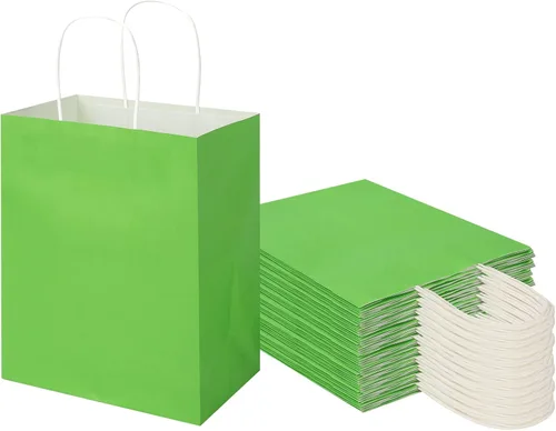 Toovip Paquete de 50 bolsas de papel kraft medianas de 8 x 4.75 x 10 pulgadas con asas a granel, bolsas de regalo para fiestas de cumpleaños, venta