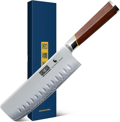 Miniatura 8 de HOSHANHO Cuchillo Santoku de 7 pulgadas, cuchillo de chef profesional japonés de acero de alto carbono, cuchillo de cocina afilado con mango
