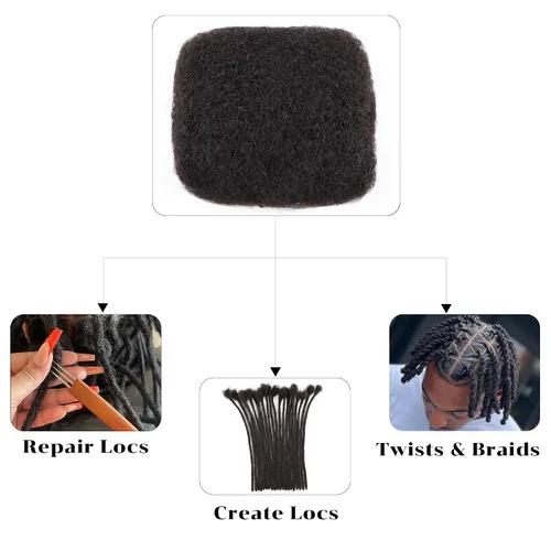 Miniatura 3 de Cabello humano afro rizado a granel para extensiones de rastas, extensiones de reparación, 1.06 oz/paquete de cabello humano rizado afro