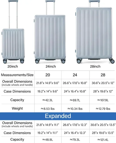Miniatura 8 de MILADA Maleta rígida expandible para equipaje, Plateado (Arctic Silver)