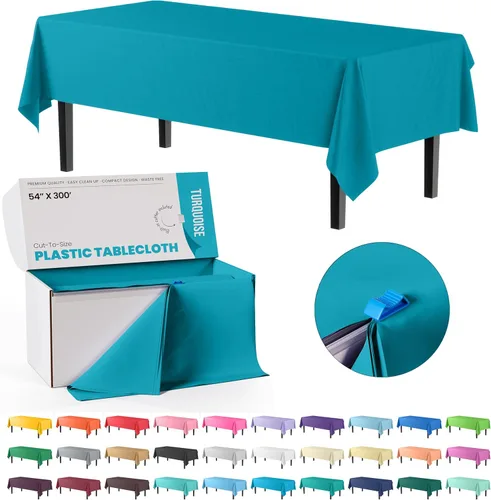 Miniatura 32 de Party Solids Rollo de Mantel de Mesa de Plástico Negro de 54 Pulgadas X 300 Pies en una Caja de Corte a Medida con Conveniente Cortador Deslizante.