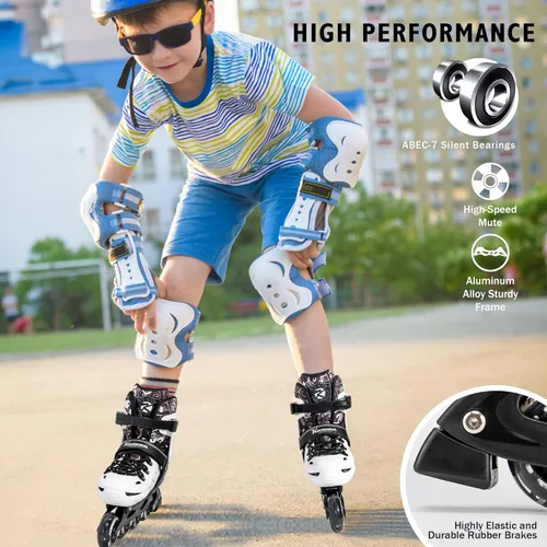 Miniatura 3 de Kuxuan skates Patines en línea ajustables para niños, jóvenes y adultos, patines iluminadores con ruedas iluminadas Negro