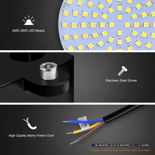 Miniatura 5 de Viugreum Paquete de 2 luces LED de granero de 100 W, 12000 lm, iluminación exterior del anochecer al amanecer, luz de jardín IP65 impermeable 5000 K