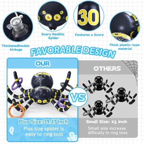 Miniatura 3 de Garma Juegos de lanzamiento de anillos de araña de Halloween para niños, decoraciones de araña inflable gigante, juego de fiesta de Halloween, 1