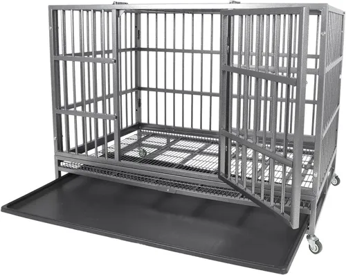Miniatura 2 de Jaula indestructible para perros, 47 pulgadas, jaula para perros de alta ansiedad con bandejas extraíbles, ruedas y puerta doble, para perros