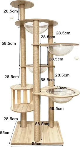 Árbol para gatos de 183 cm para gatos de interior, grande para adultos, con 4 cuencos, 12 postes de rascar de sisal, 1 jaula para gatos, posadero