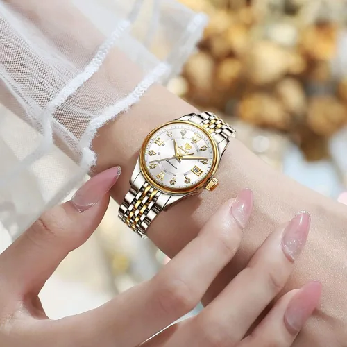Miniatura 3 de OLEVS Relojes automáticos para mujer, mecánicos, cuerda automática, vestido de lujo, esfera de diamante, correa de acero inoxidable, impermeable