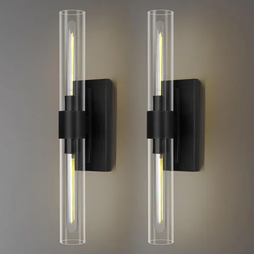 Miniatura 11 de Accesorios de iluminación de tocador de baño, juego de 2 apliques de pared de tubo de vidrio, base de color níquel, luces de pared para baño