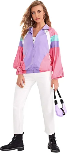 Miniatura 5 de SweatyRocks Chaqueta bomber casual ligera con bloques de color para mujer