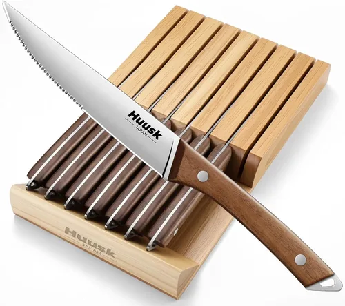 Miniatura 8 de Huusk Juego de cuchillos de cocina con bloque y afilador integrado, juego de 15 piezas de bloques de cuchillos de acero inoxidable japonés