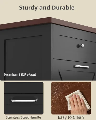 Miniatura 4 de Betterhood - Gabinete de basura basculante de 10 galones, de madera, independiente, clasificador de ropa, con cajón oculto, gabinete de basura Negro