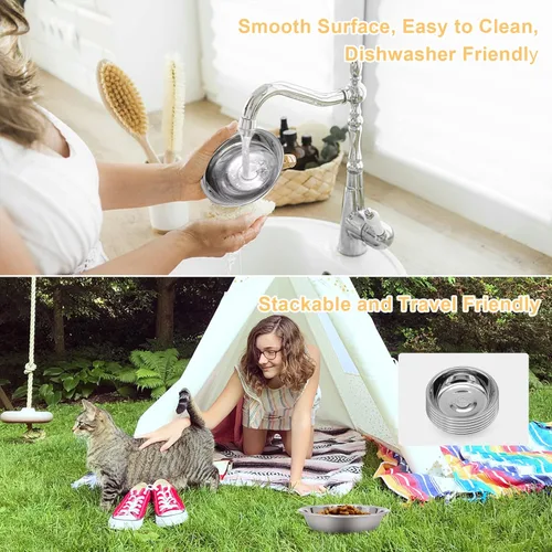 Miniatura 7 de Cuenco de Acero Inoxidable para Gatos - Cuencos de Comida para Gatos Poco Profundos y Anchos, Platos para Gatitos de Metal Aptos para Bigotes