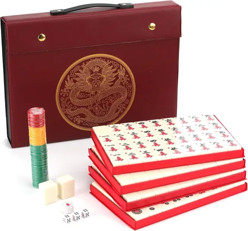 Miniatura 9 de Mose Cafolo - Mahjong Chino XL, 146 azulejos numerados de melamina de 1.5 pulgadas, con estuche de viaje para llevar, manual en inglés, juego