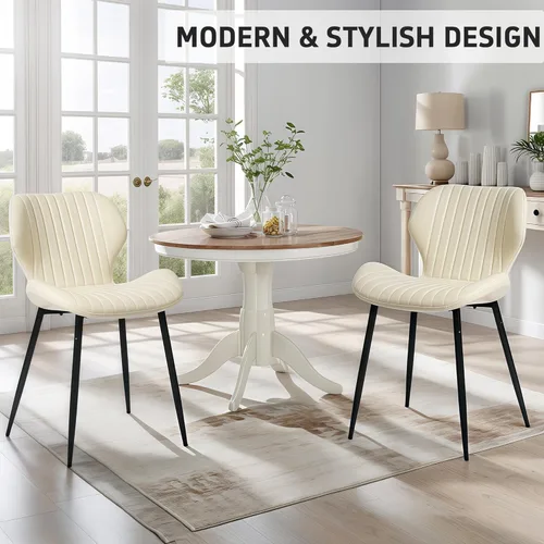 Miniatura 6 de CangLong Juego de 2 sillas de comedor, sillas de comedor de piel sintética con cómodo asiento y respaldo copetudos, modernas sillas Kicthen sin Beige