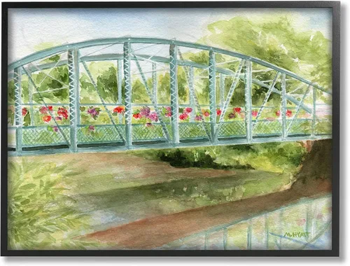 Miniatura 8 de Stupell Industries Lienzo decorativo para pared, diseño de puente floral sobre el arroyo del campo, diseño de Melissa Hyatt LLC, 16 x 20 pulgadas