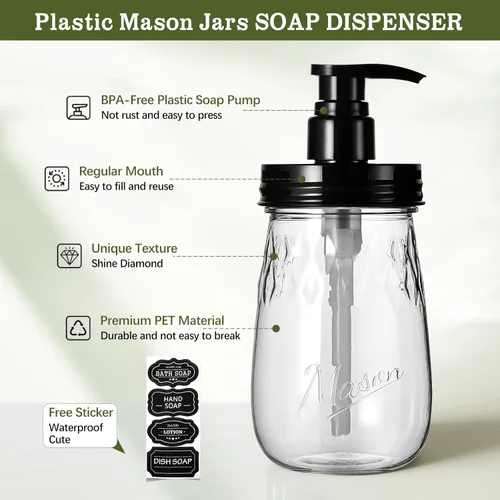 Miniatura 2 de Amolliar Dispensador de jabón de plástico con tapa de bomba, juego de dispensador de jabón de mano recargable de 16 onzas, dispensador de jabón