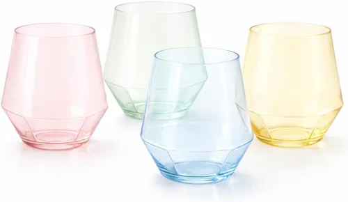 Miniatura 12 de Oojami 40 vasos de 12 onzas irrompibles de plástico sin tallo, para vino, champán, whisky, elegantes, duraderos, desechables, para interiores y negro
