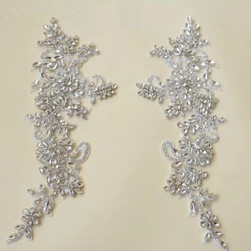 Miniatura 5 de Apliques de diamantes de imitación brillantes, diseño de cuentas pesadas, parche de encaje de cristal de diamante, costura artesanal en vestido