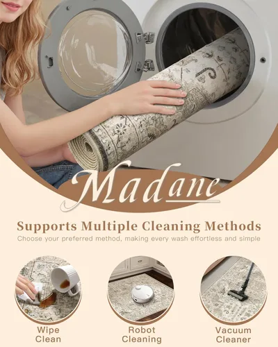 Miniatura 8 de Madane Tapete lavable de 2 x 10 pies para pasillo, cocina, recibidor, clásico, suave, antideslizante para interiores, casa de campo, baño, sala