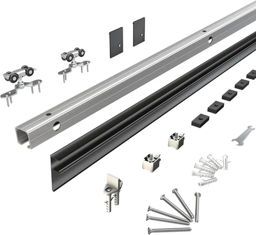 Miniatura 12 de JUBEST Kit de rieles de hardware para puerta corredera de granero de 5 pies, hardware de riel de caja de aleación de aluminio para puerta de madera