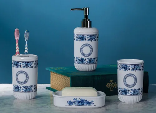 Miniatura 4 de Basicwise Juego de accesorios de baño de 4 piezas, incluye dispensador de jabón, soporte para cepillo de dientes, vaso y jabonera (blanco)