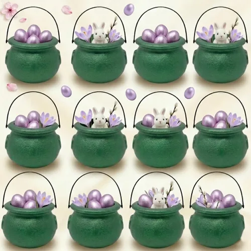 Miniatura 8 de PMU Caldero de Pascua de 8 pulgadas, 6 unidades, caldero de plástico verde, decoración de Pascua para decoración del hogar y fiesta