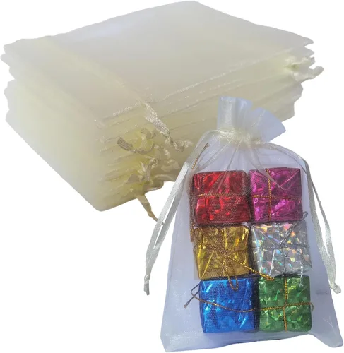Miniatura 12 de Bolsas de regalo de organza de 4 x 6 pulgadas con cordón para joyas, dulces, paquetes de 50 bolsas de té de tela transparente azul aguamarina