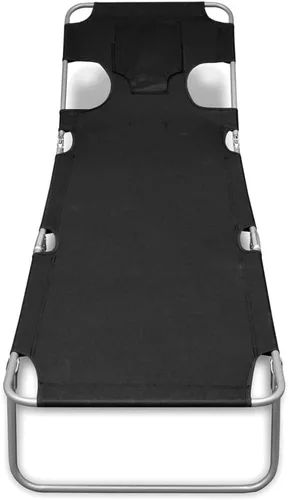 Miniatura 3 de Sillas de playa ligeras para adultos, tumbona plegable con cojín para la cabeza, acero recubierto de polvo, negro, sillón reclinable de campamento