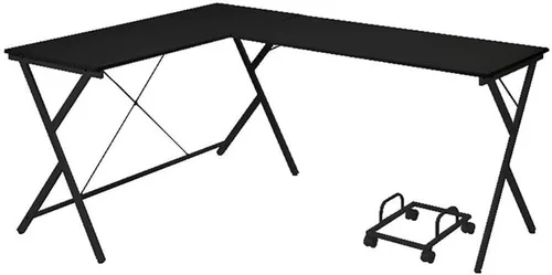Bowery Hill Moderno escritorio para computadora en forma de L de madera/metal, acabado negro, 62 pulgadas de ancho x 47 pulgadas de profundidad x 28