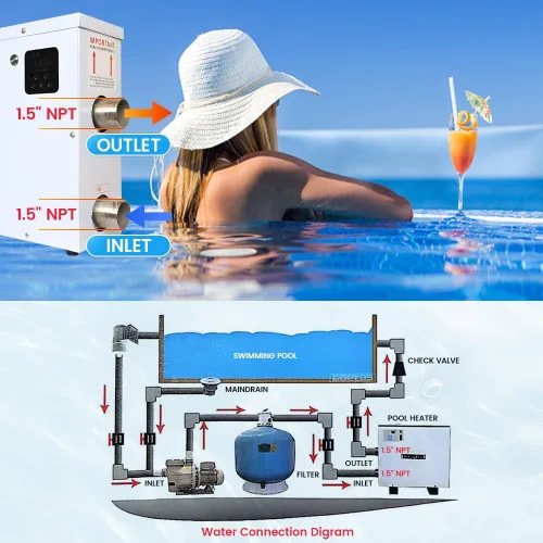 Miniatura 5 de Calentador eléctrico de piscina para piscinas enterradas y sobre el suelo, 11 kW, 220 V, calentadores de bañera de hidromasaje con pantalla táctil