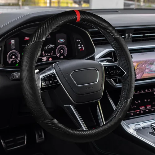 Funda para volante de automóvil, accesorios para volante, cuero de microfibra de 15 pulgadas, fibra de carbono, suave, antideslizante, transpirable,