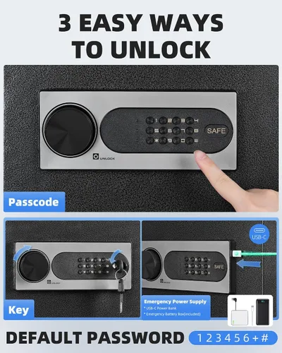 Miniatura 4 de DAYI - D-25 - Caja fuerte con bolsa ignífuga e impermeable para hogar o gabinete para dinero en efectivo y objetos de valor, con teclado electrónico