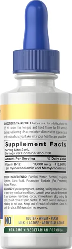 Miniatura 2 de Gotas líquidas sublinguales de vitamina B12 Carlyle 10,000 mcg 2 fl oz Vegetarianas, sin transgénicos, sin gluten