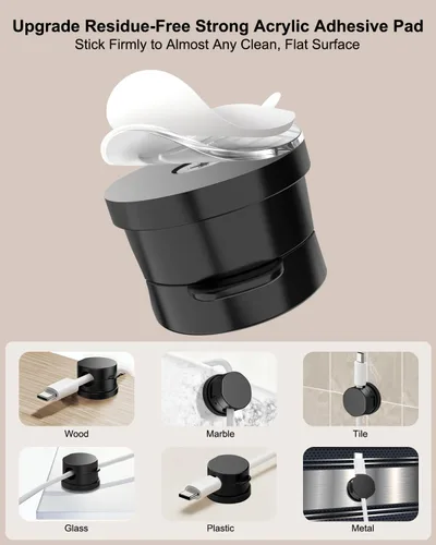 Miniatura 4 de OneLeaf Paquete de 12 clips de cable de resorte giratorios de 360° [1s bloqueo], soporte de cable adhesivo para mesita de noche, soporte de cable