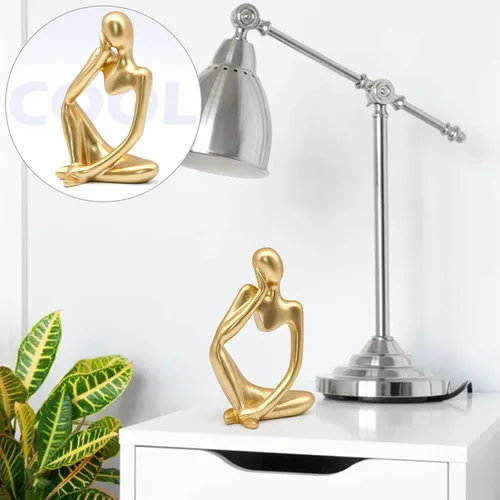 Miniatura 3 de Decoración de estatua de pensador dorado, escultura moderna de arte abstracto, figuras de pensador, decoración de acentos coleccionables