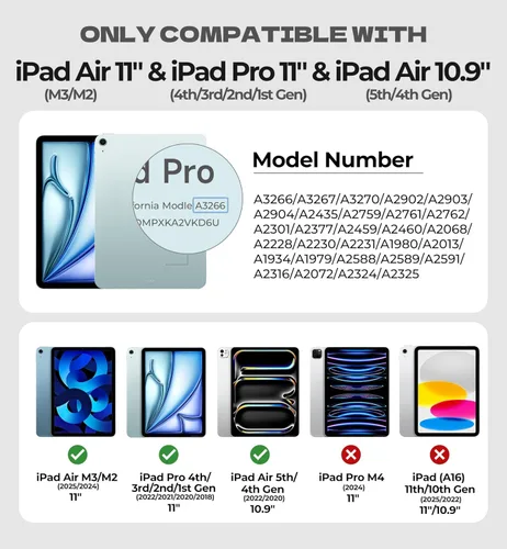 Miniatura 2 de Dexnor Funda para iPad Air de 11 pulgadas con teclado M4/M3/M2 (2026/2025/2024) y iPad Pro 11 (4ª/3ª/2ª/2ª/1ª generación) y iPad Air 5ª/4ª Negro